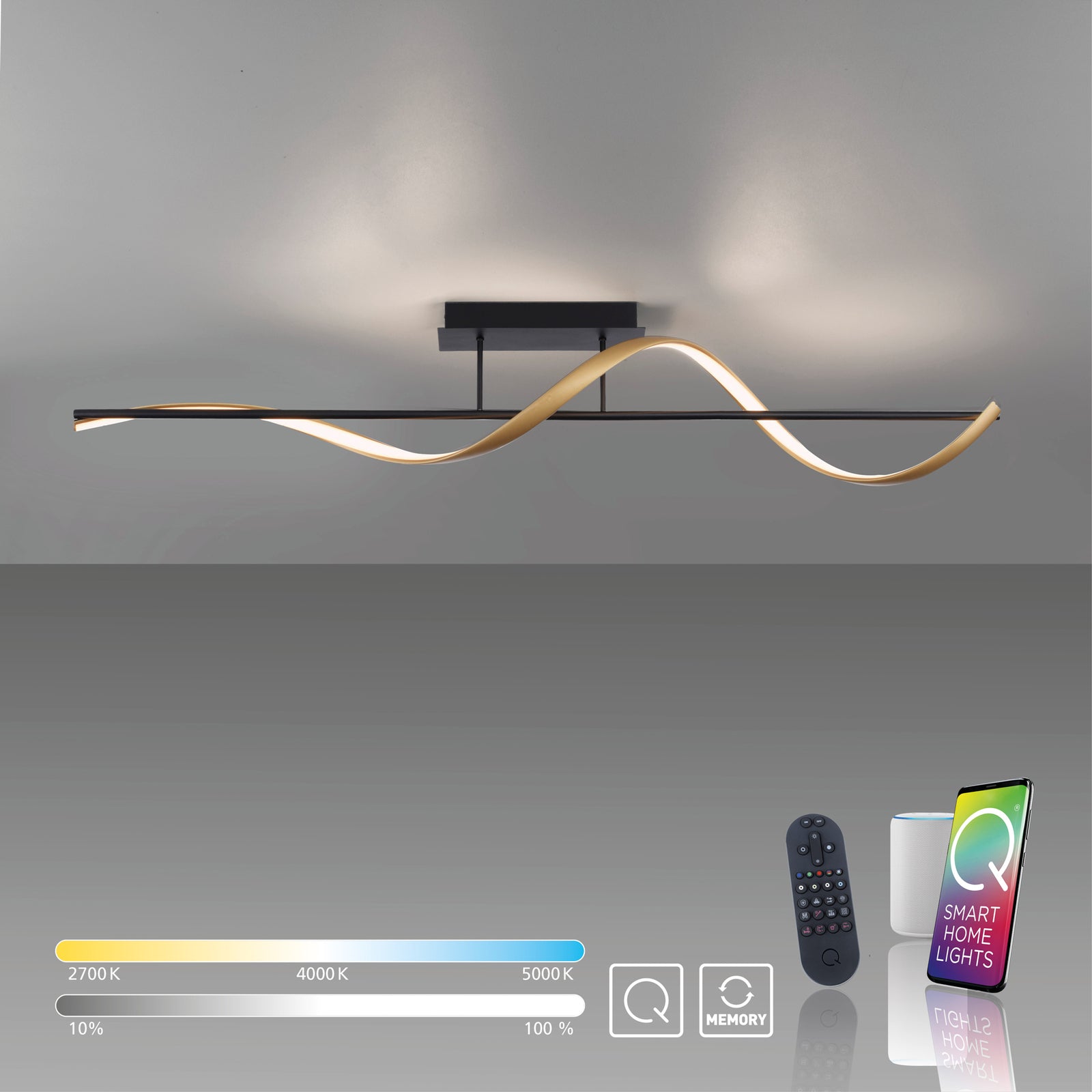 LED taklampe Q-Swing antrasitt/messing lysdetalj