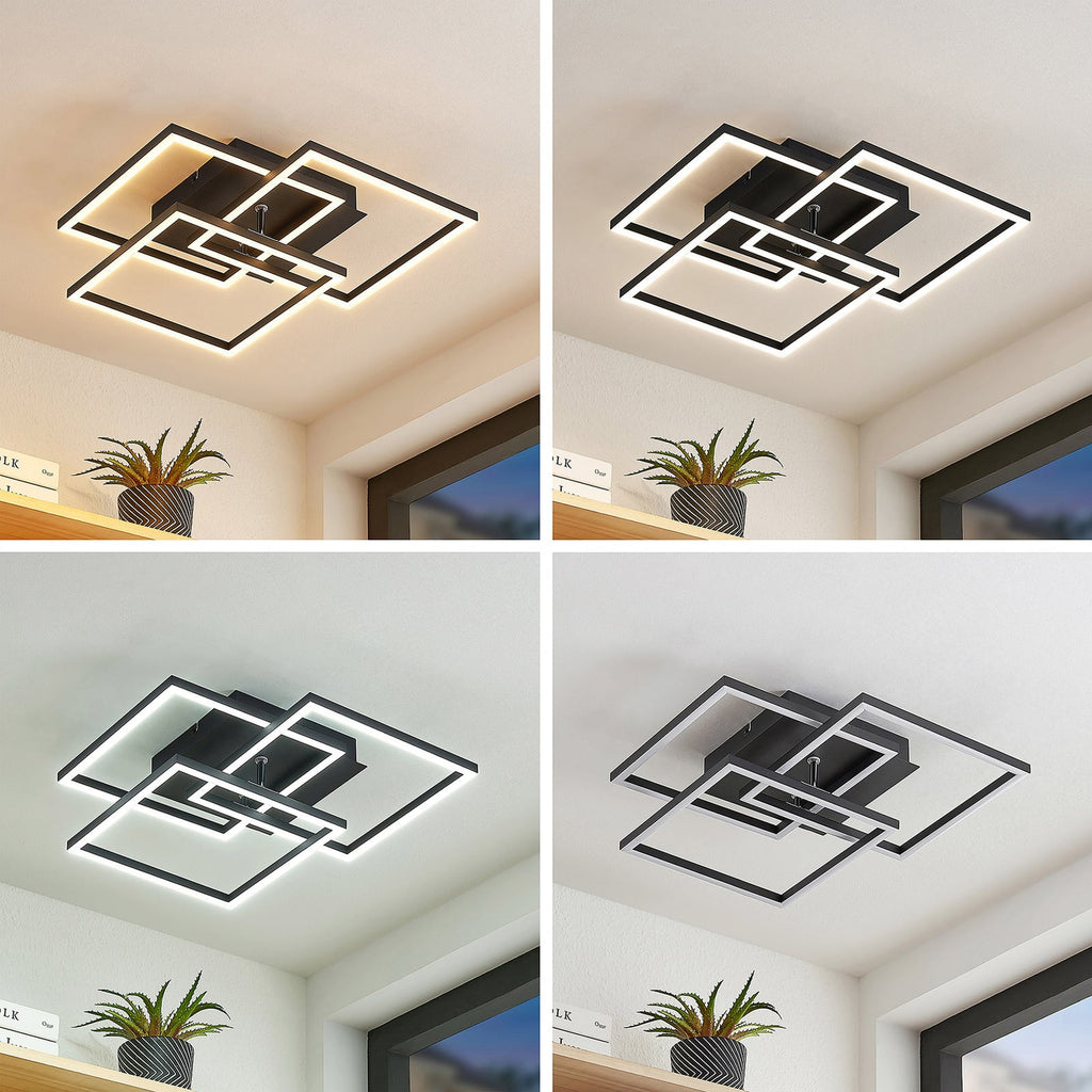 LED taklampe Quiana CCT dimbar svart 42x42 cm bakside