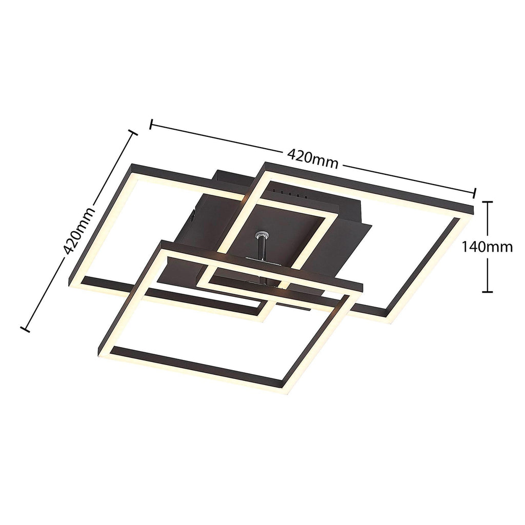 LED taklampe Quiana CCT dimbar svart 42x42 cm montert i rom