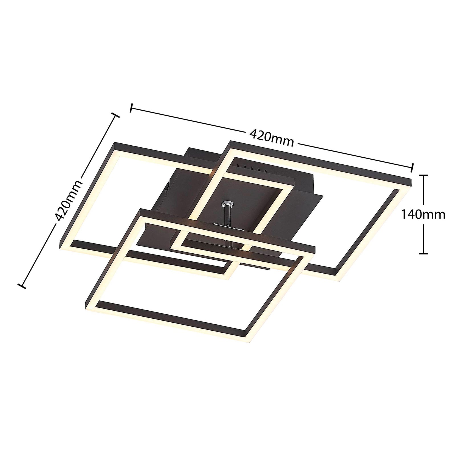 LED taklampe Quiana CCT dimbar svart 42x42 cm montert i rom