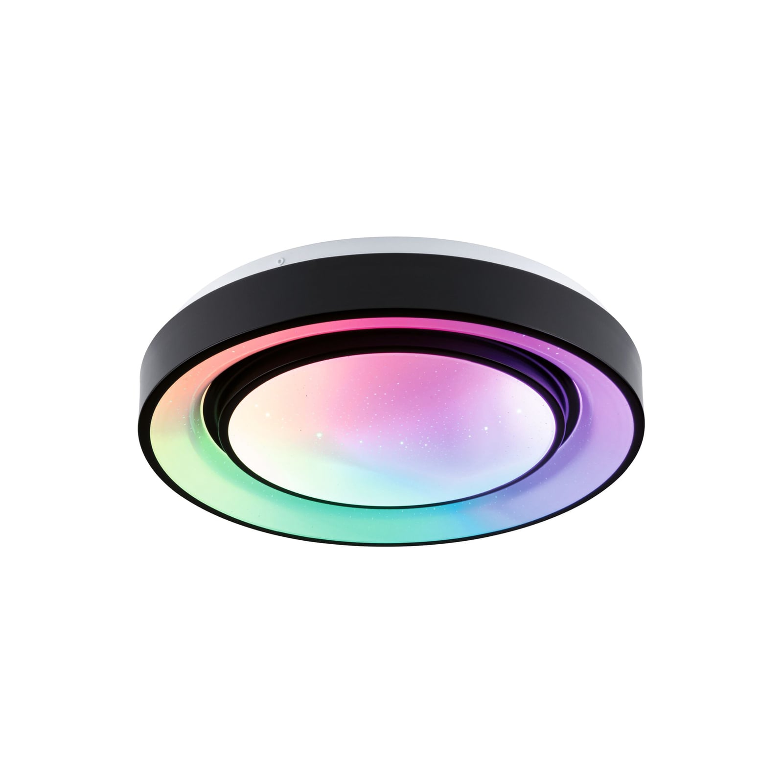 LED taklampe Rainbow RGBW med fjernkontroll svart Ø37 cm forfra