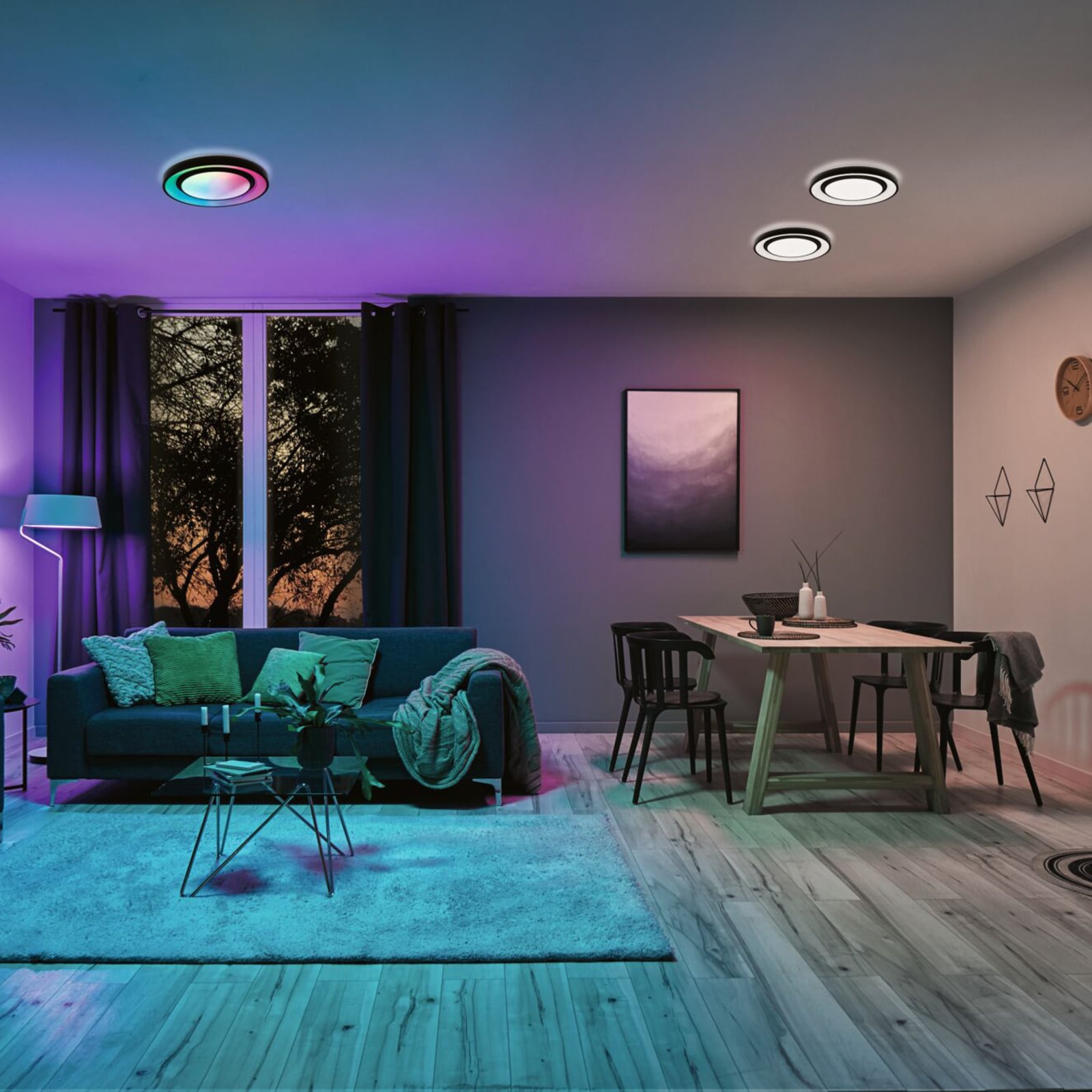 LED taklampe Rainbow RGBW med fjernkontroll svart Ø37 cm bakside