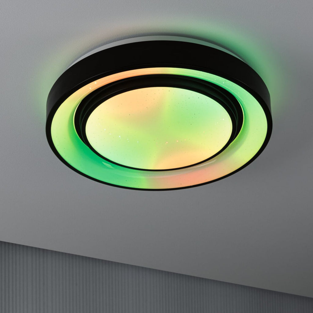 LED taklampe Rainbow RGBW med fjernkontroll svart Ø37 cm stjernehimmel mønster