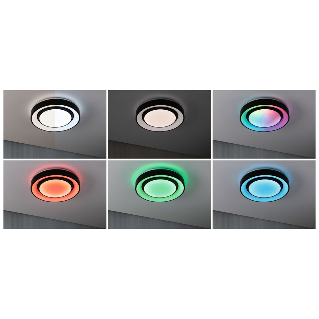 LED taklampe Rainbow RGBW med fjernkontroll svart Ø37 cm dimming funksjon