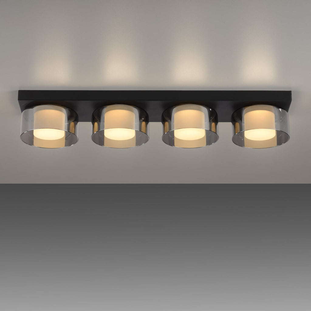 LED taklampe Rika 4-lys røykglass dimbar 70 cm montert i rom