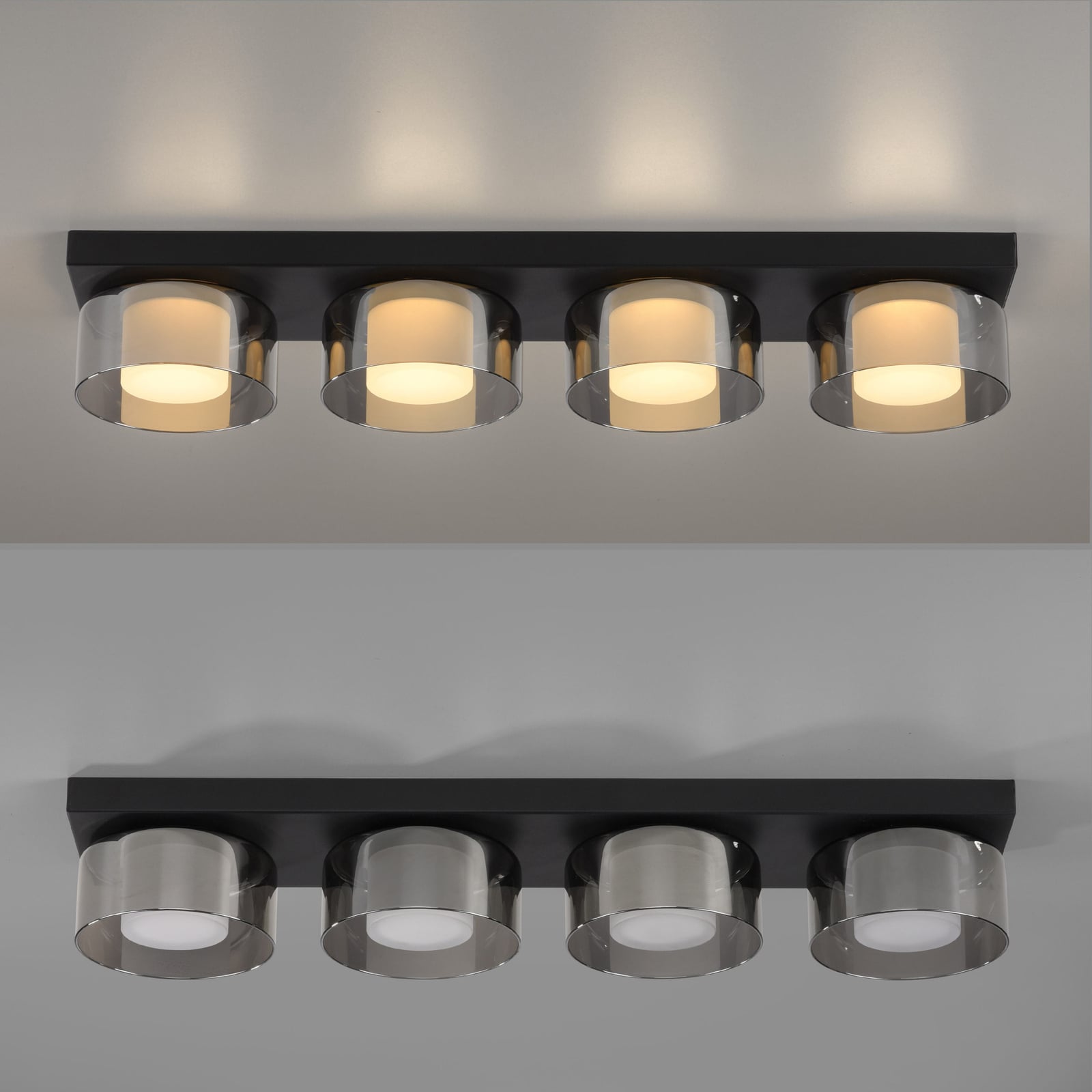 LED taklampe Rika 4-lys røykglass dimbar 70 cm oversikt