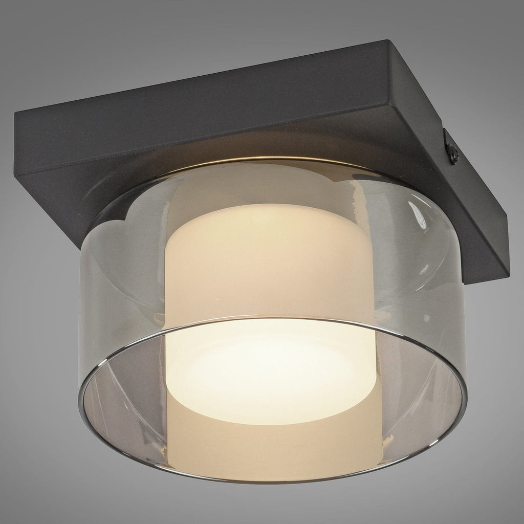 LED taklampe Rika røykglass dimbar svart 15x15 cm nærbilde av LED-lyskilden