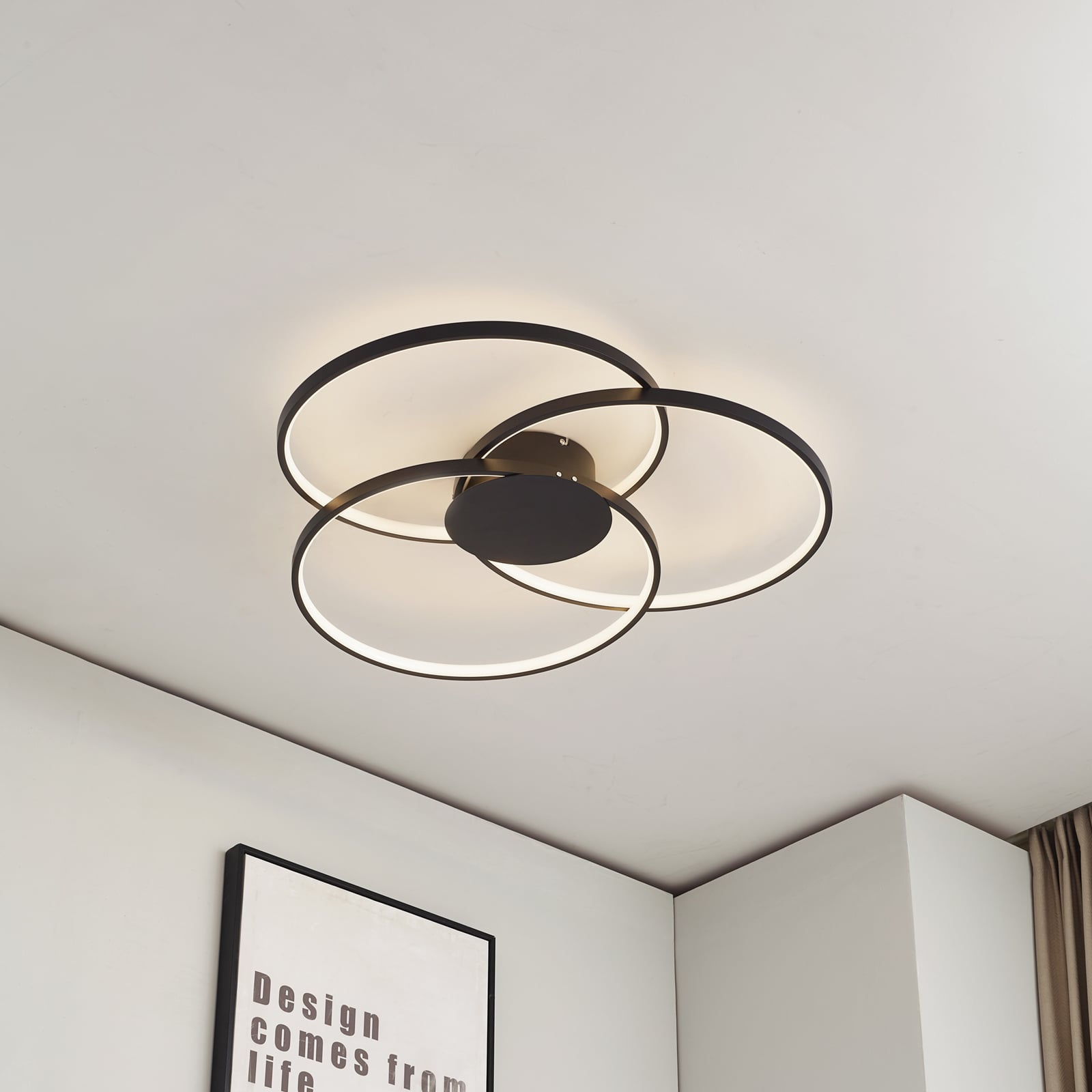 Bakside av LED taklampe Riley 3-rings dimbar svart/tredekor