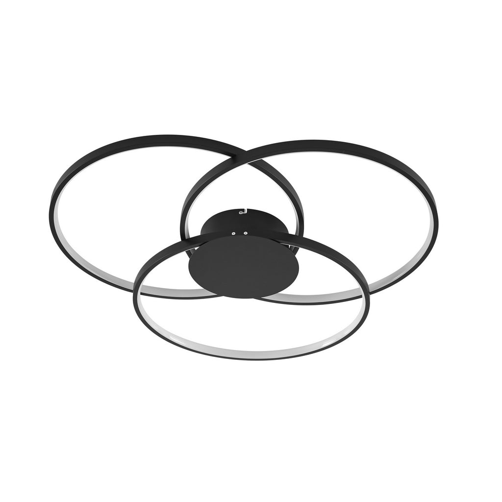 Montert LED taklampe Riley 3-rings dimbar svart/tredekor i stue