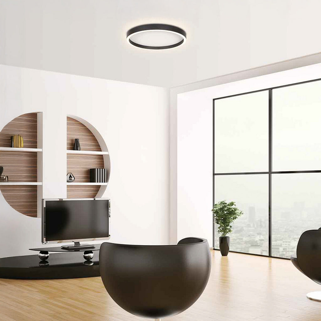LED taklampe Ringlux dimbar svart Ø40 cm 36W varmhvit bakside