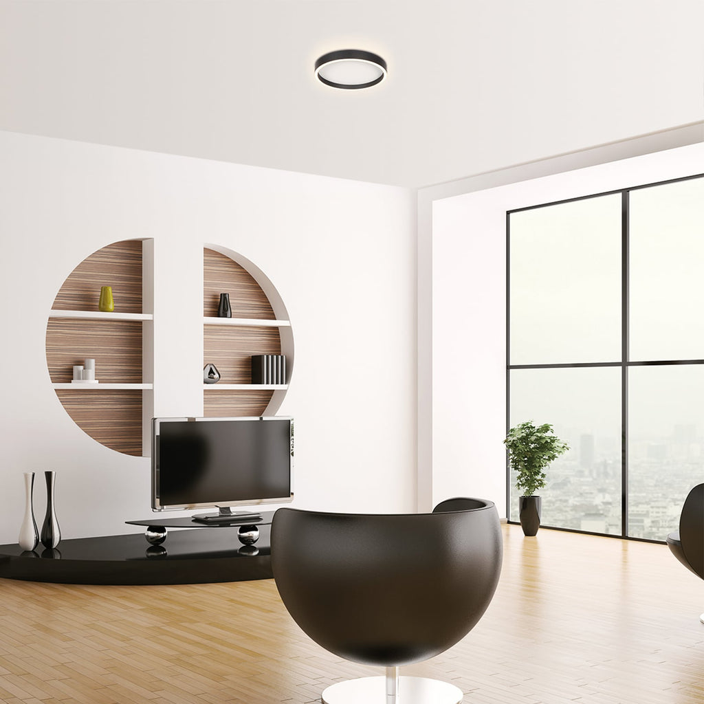 LED taklampe Ringlux dimbar svart Ø30 cm 25W bakside