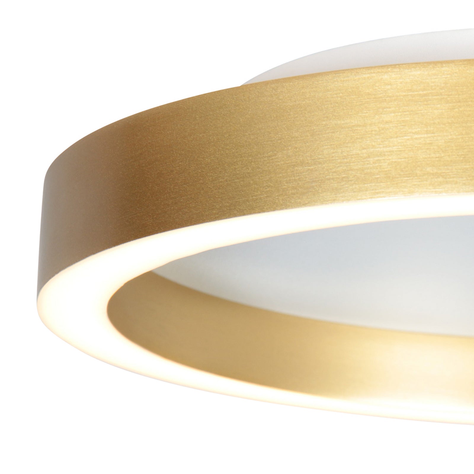 LED taklampe Ringlux gullfarget dimbar Ø40 cm lysdetalj