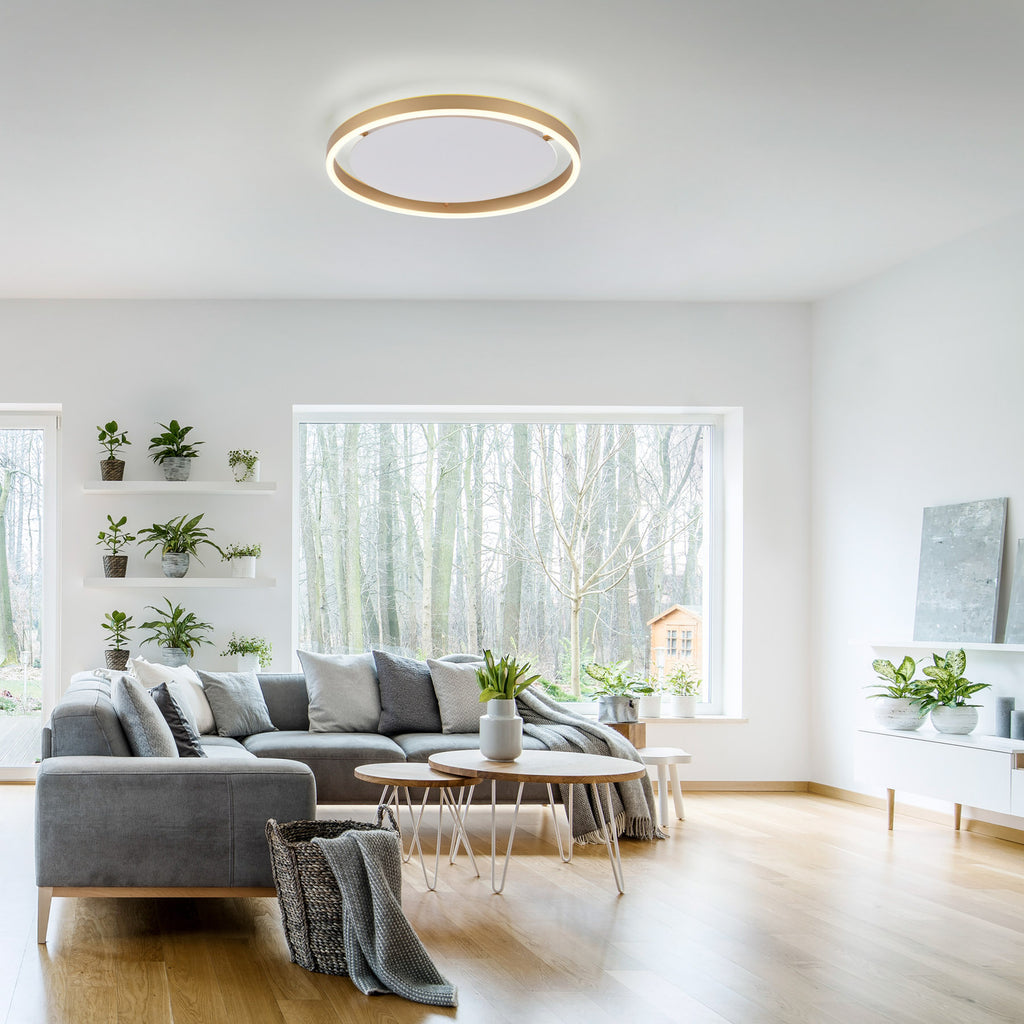 LED taklampe Ritus dimbar matt messing Ø39,3 cm 20W sett fra siden