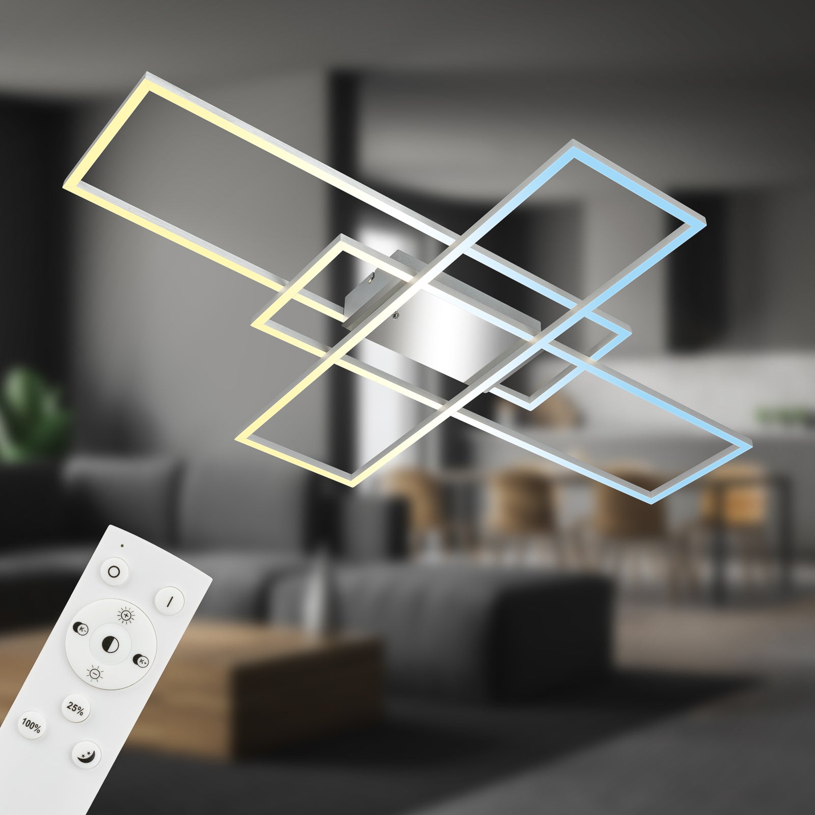LED taklampe Roami dimbar CCT fjernkontroll montert i stue