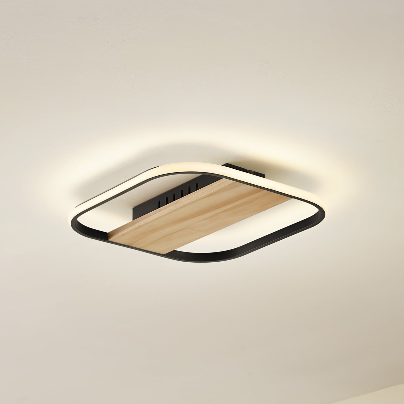 LED taklampe Romilda grå tre 37 cm 7W varmhvit forfra
