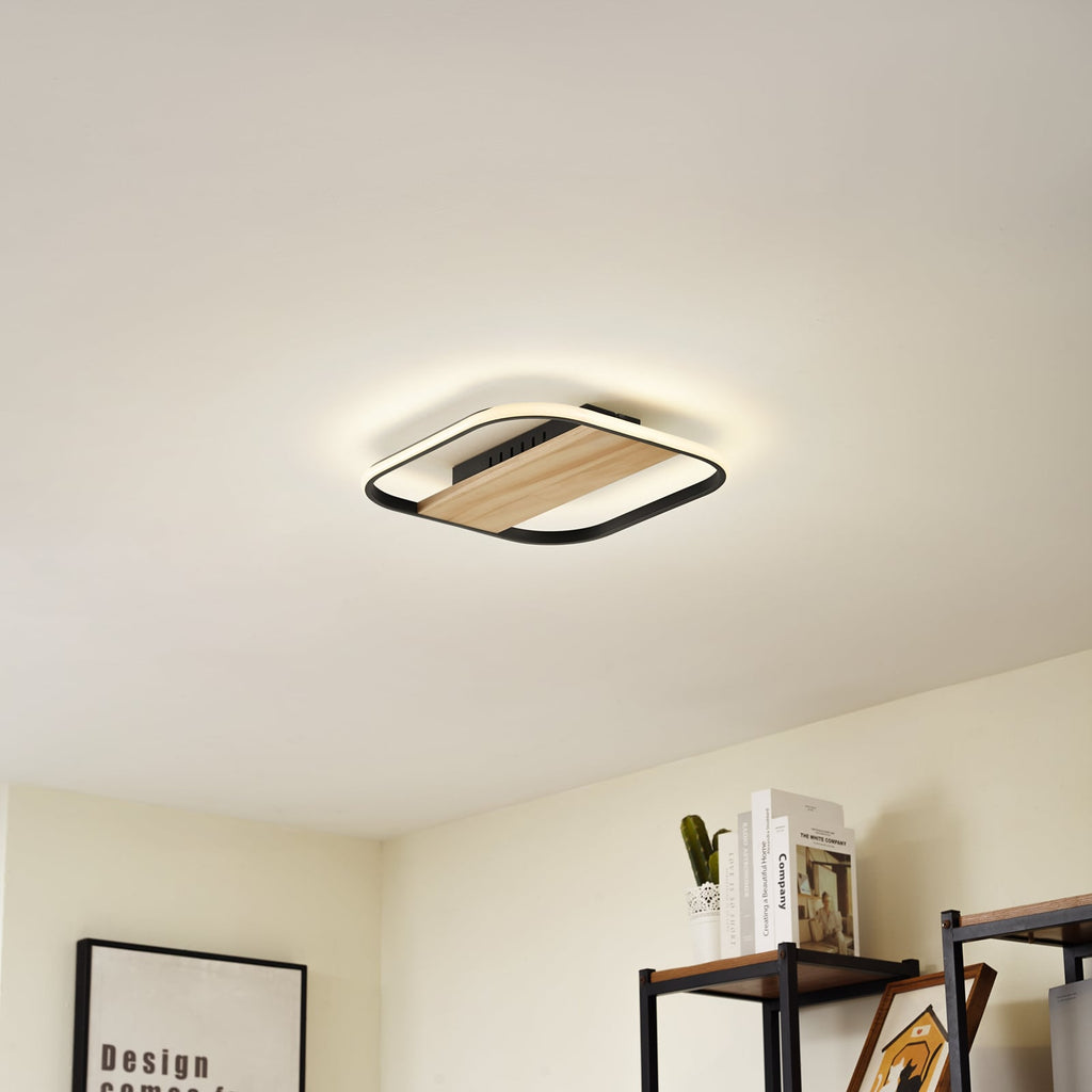 Bakside av LED taklampe Romilda grå tre 37 cm 7W varmhvit
