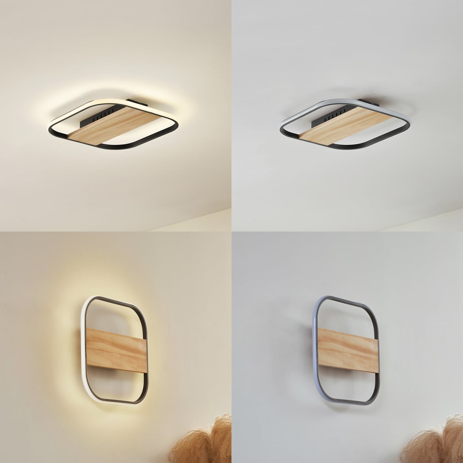 Detalj av tre og aluminium på LED taklampe Romilda grå tre 37 cm 7W varmhvit