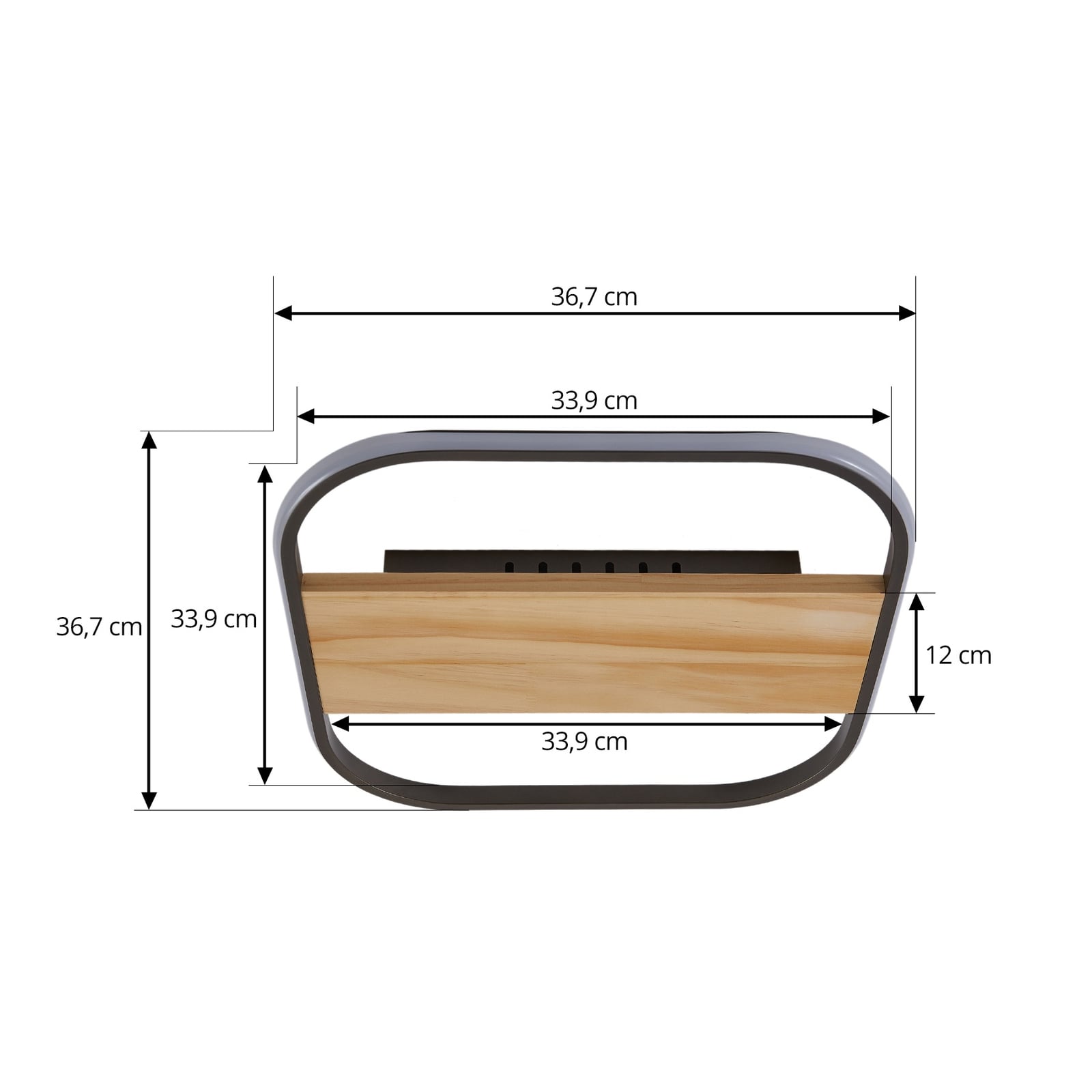 Nærbilde av LED-lyskilde i LED taklampe Romilda grå tre 37 cm 7W varmhvit