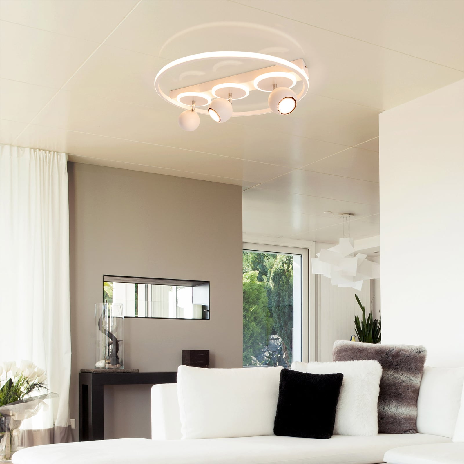LED taklampe Ronda 3-lys hvit matt Ø50 cm 29W GU10 bakside
