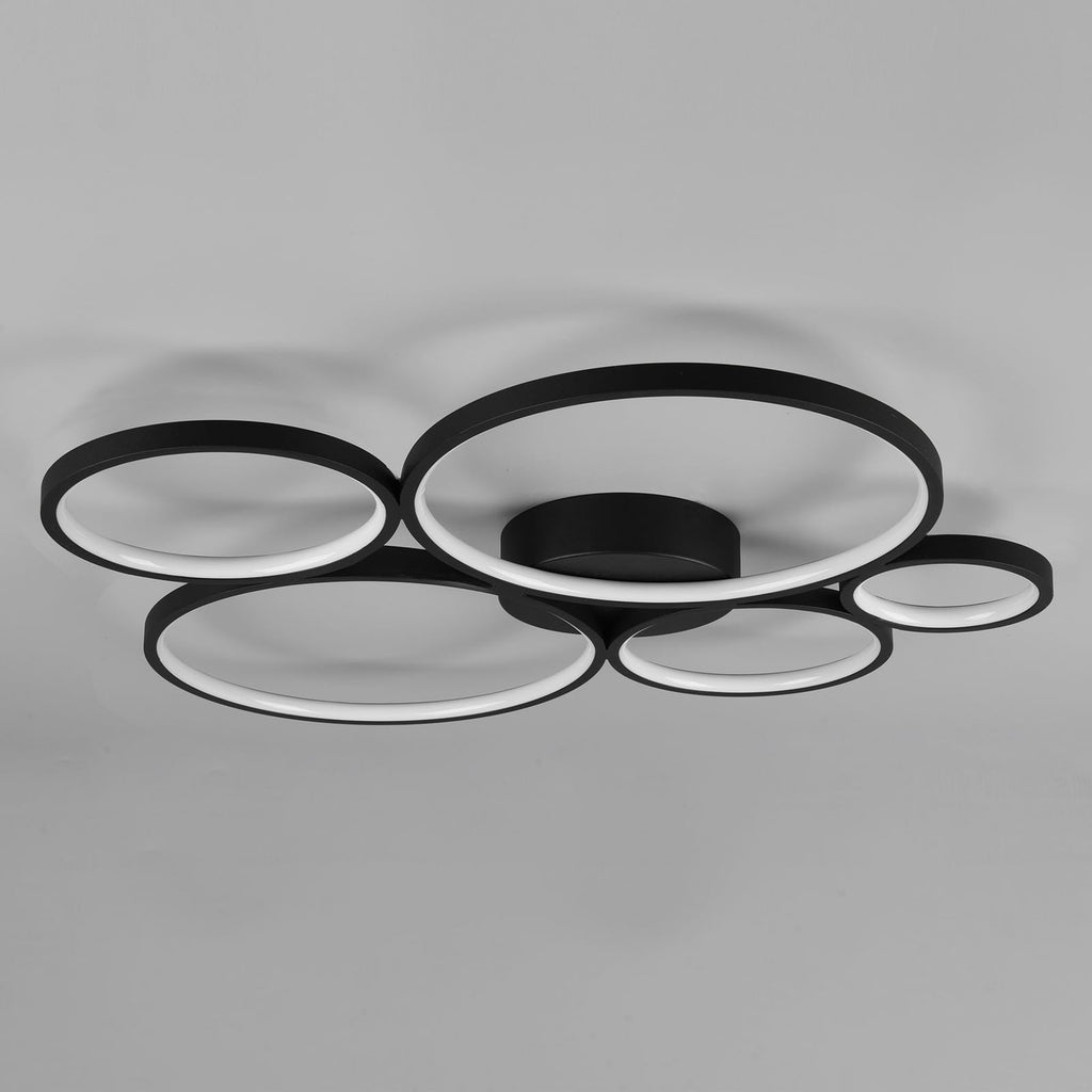 LED taklampe Rondo 5 ringer dimbar svart matt bakside