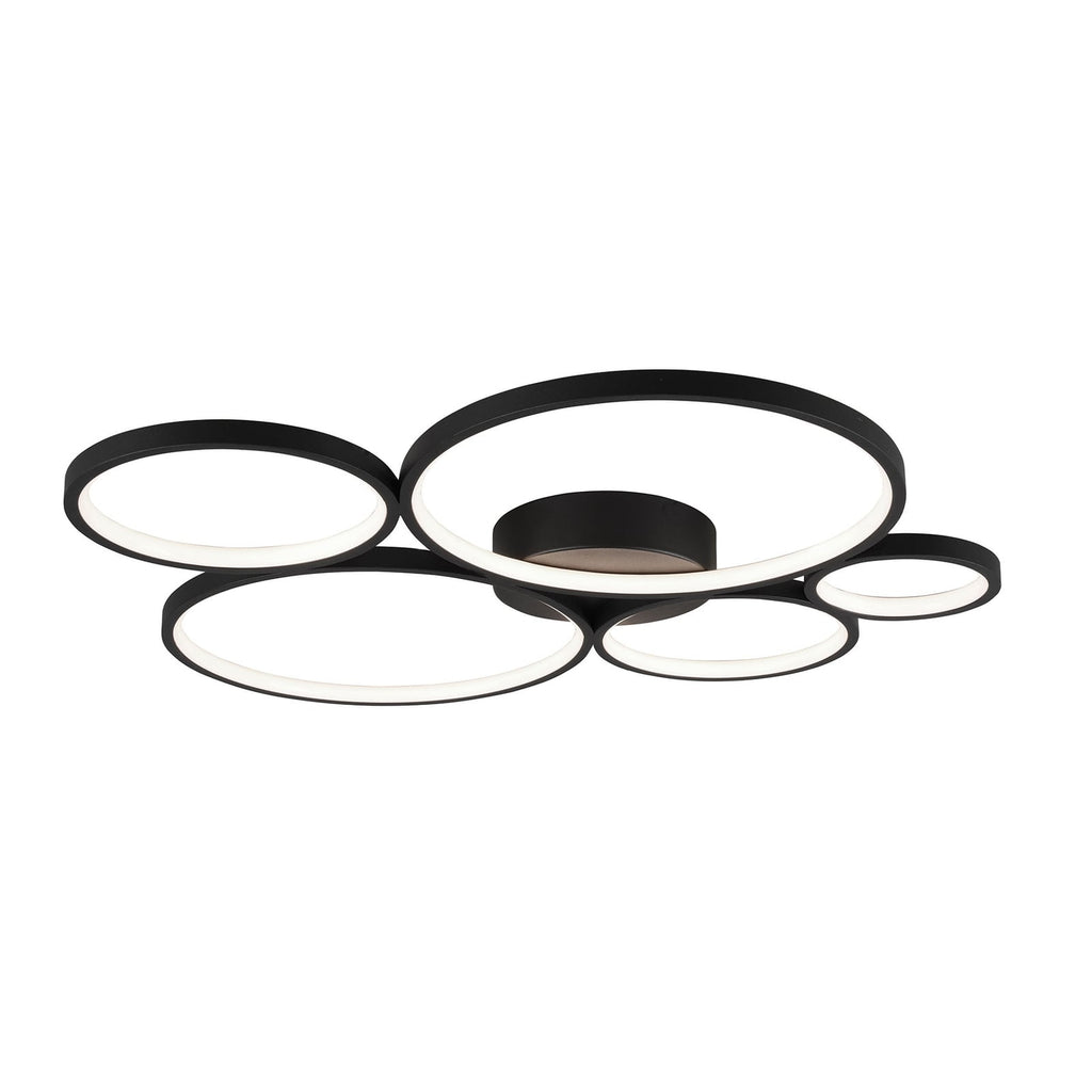 LED taklampe Rondo 5 ringer dimbar svart matt detalj av dimmer