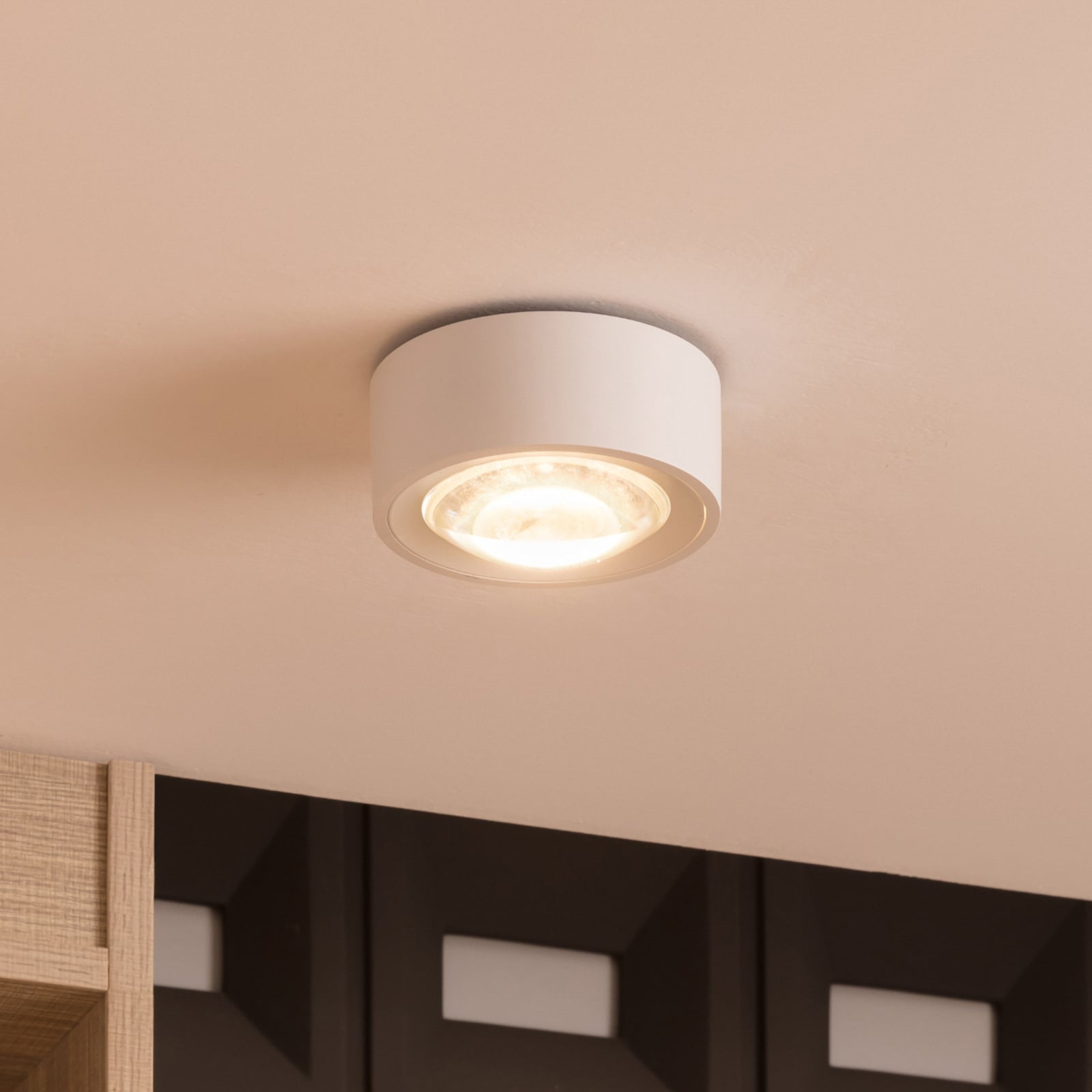 LED taklampe Rotari med linse dimbar hvit Ø12 cm forfra