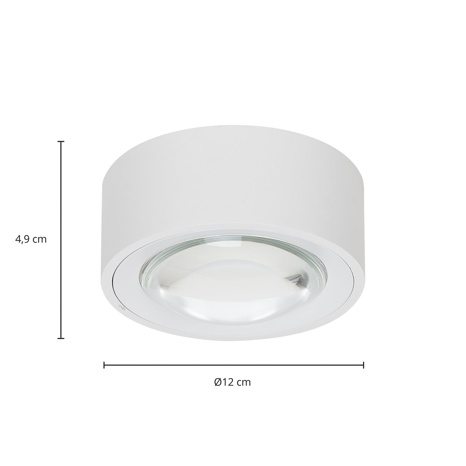 LED taklampe Rotari med linse dimbar hvit Ø12 cm detalj av glasslinse