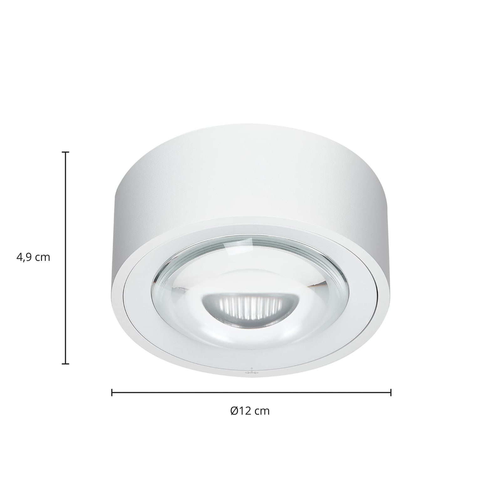 LED taklampe Rotari med linse dimbar hvit Ø12 cm detalj av linse