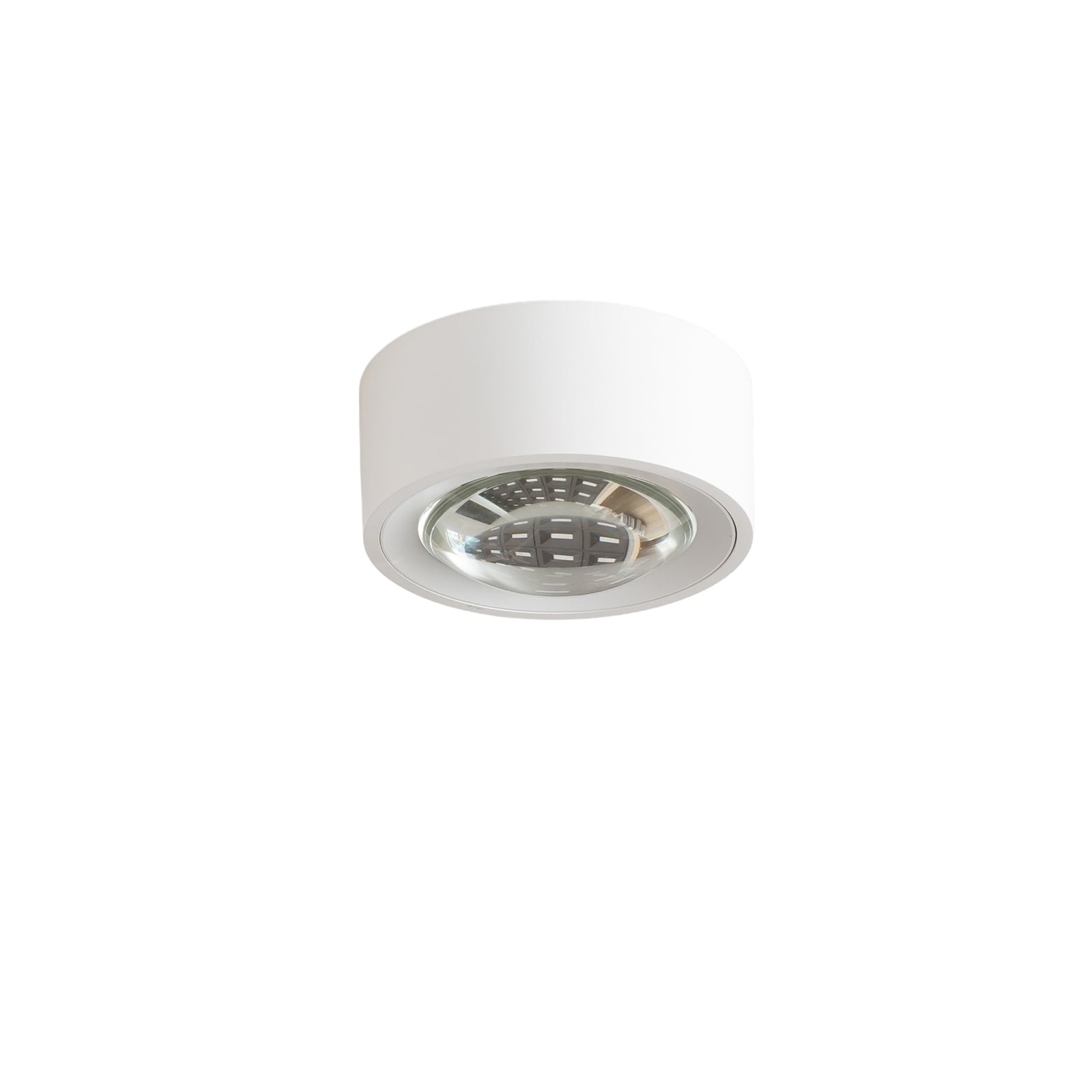 LED taklampe Rotari med linse dimbar hvit Ø12 cm nærbilde av lampe
