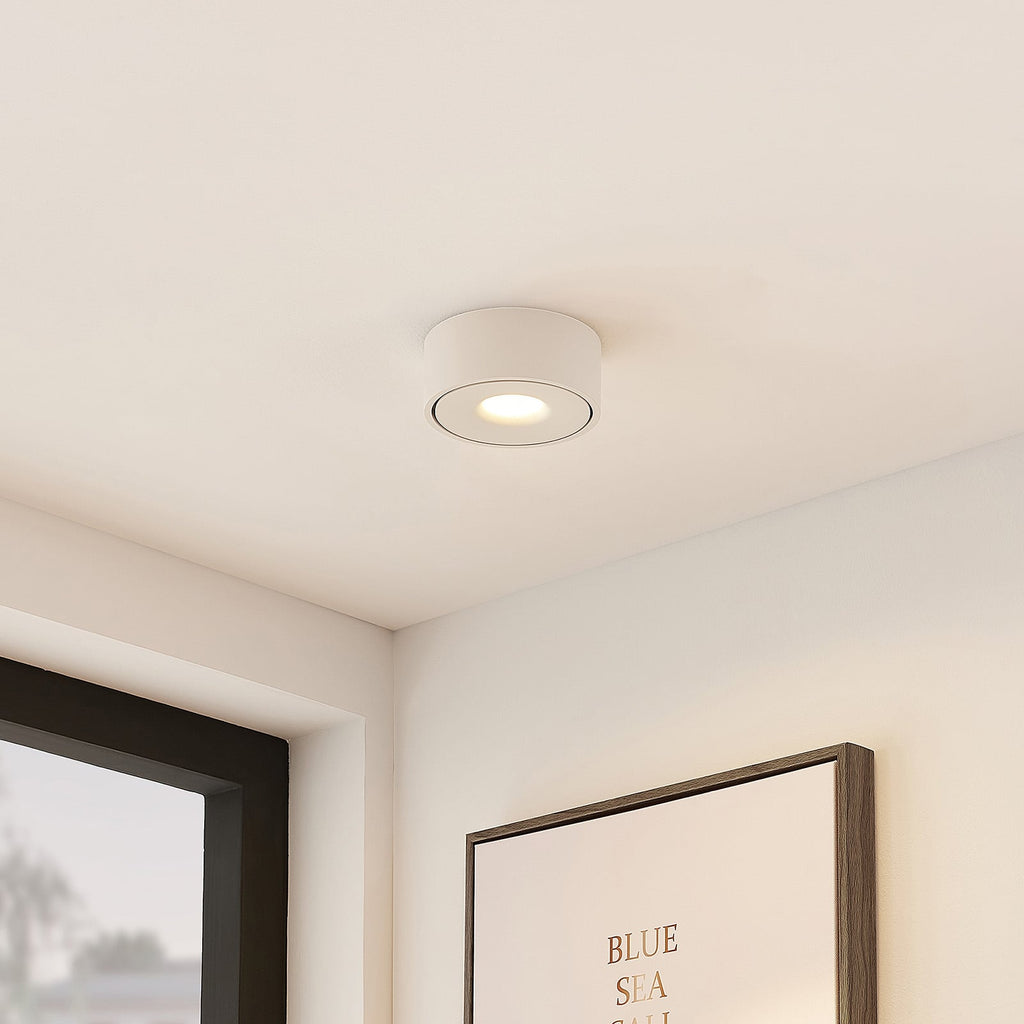 Bakside av LED taklampe Rotari hvit aluminium Ø12 cm dimbar