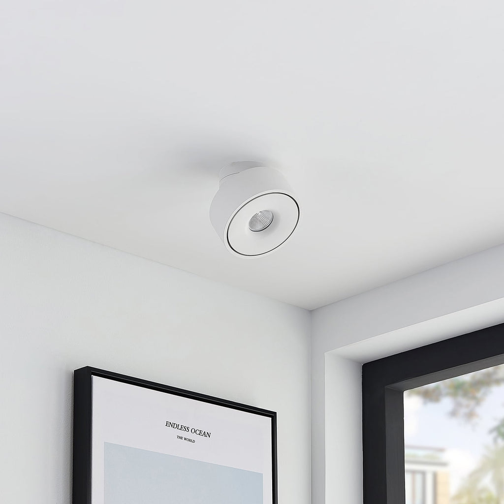 LED taklampe Rotari svingbar hvit aluminium Ø12 cm detalj av lampehode