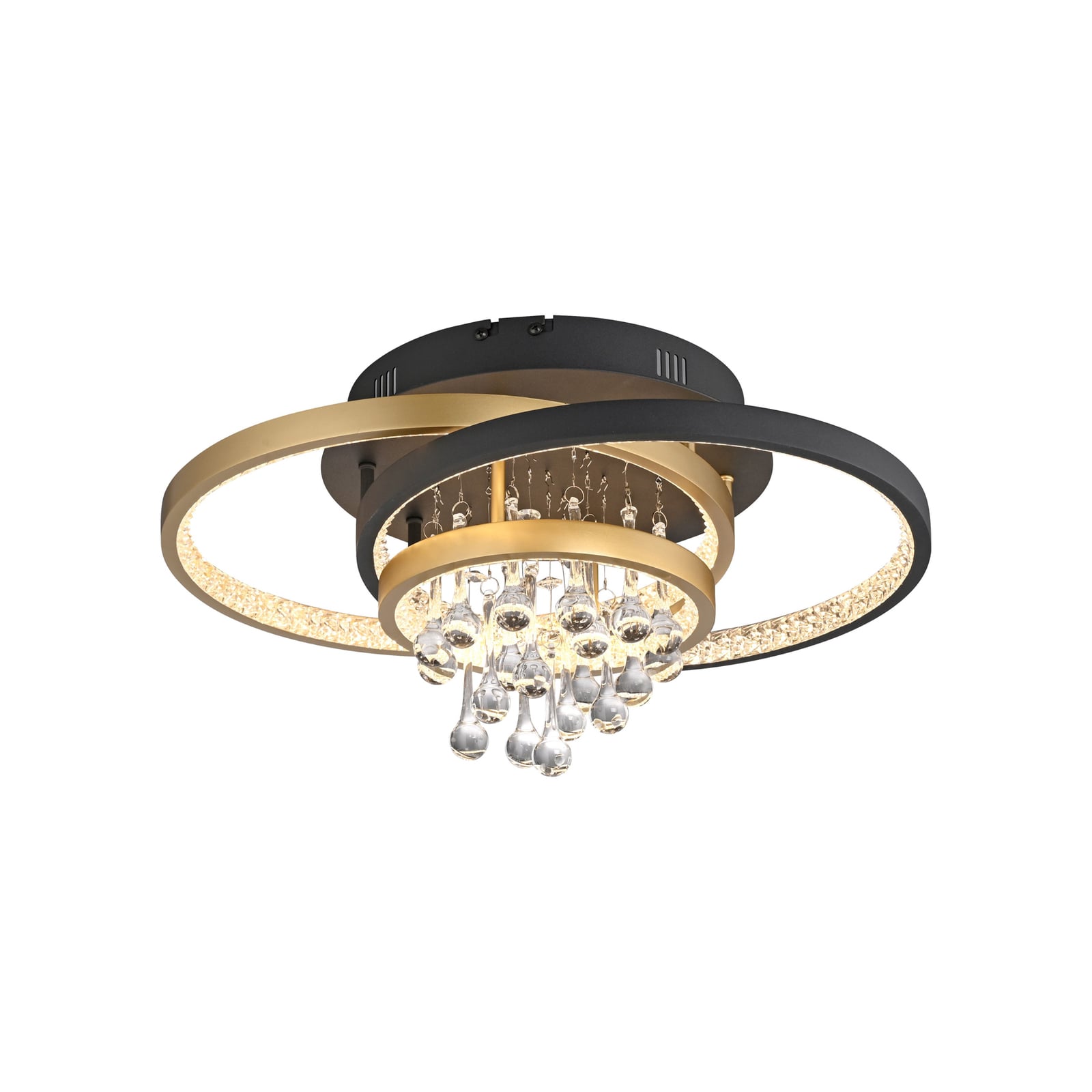LED taklampe Rotazo krystall CCT dimbar svart/messing detalj av krystaller