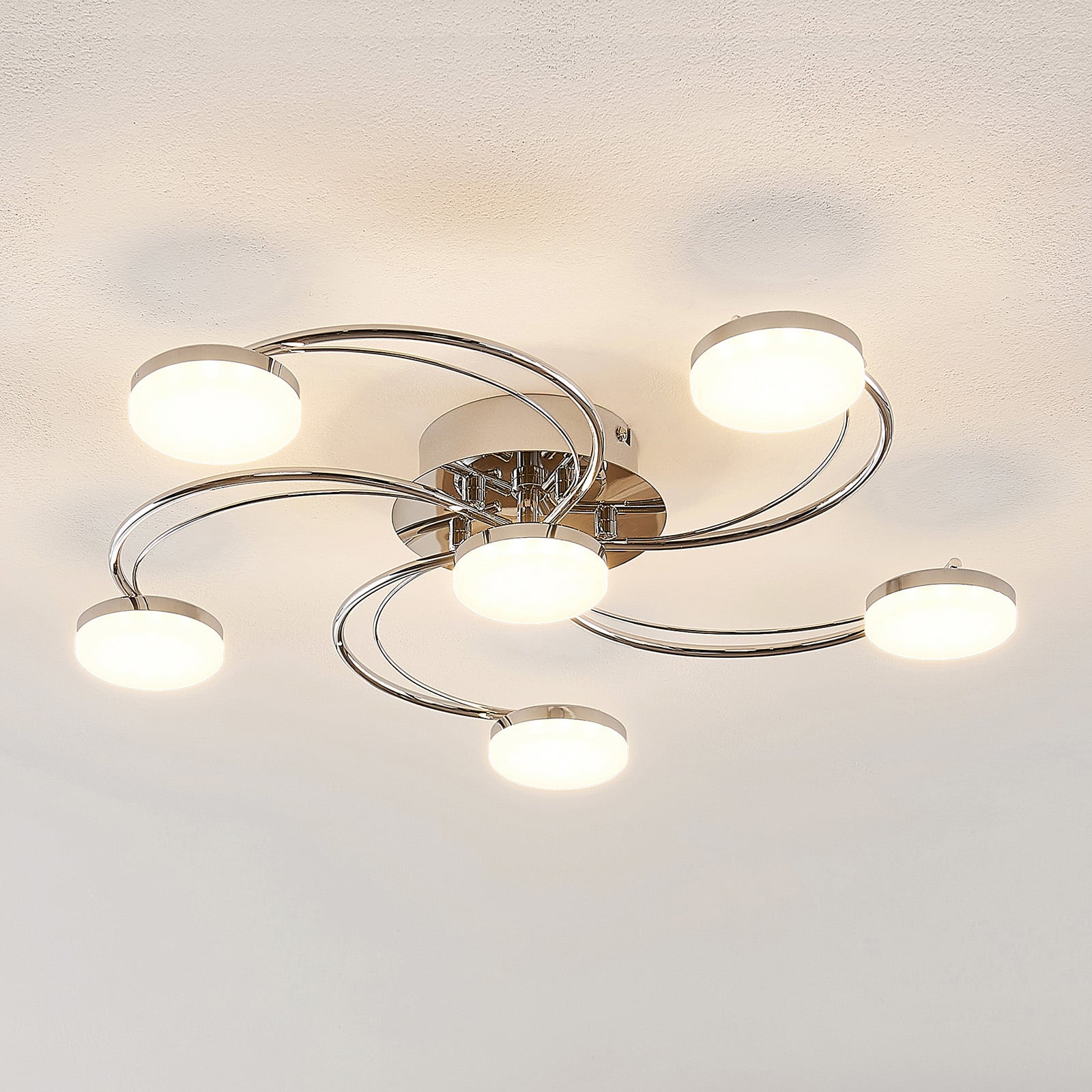 LED taklampe Rouven spiralform 6-lys krom forfra