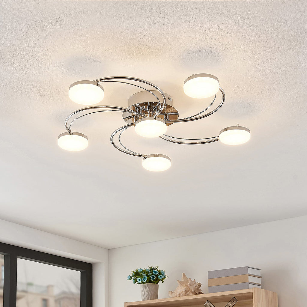 LED taklampe Rouven spiralform 6-lys krom bakside