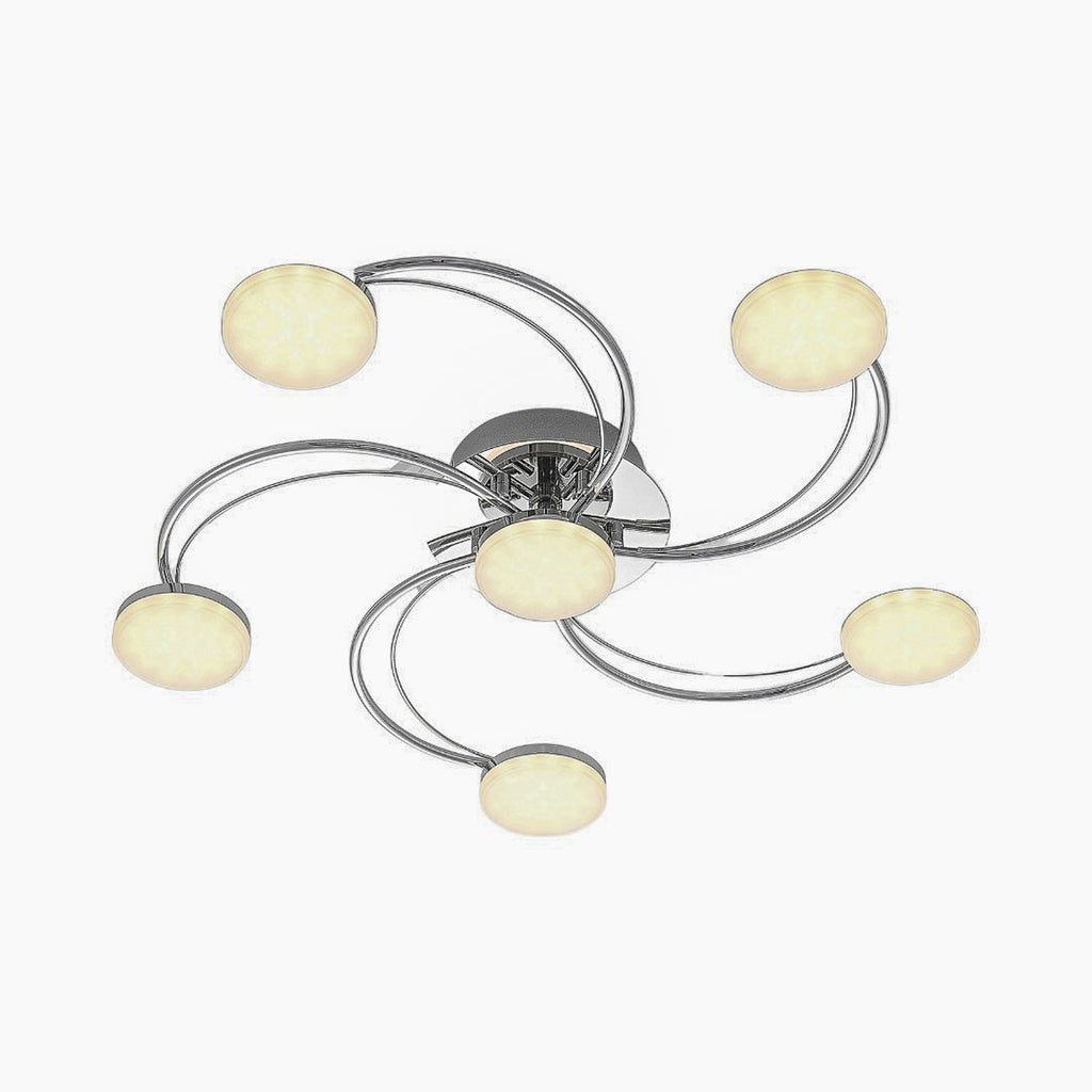 LED taklampe Rouven spiralform 6-lys krom detalj av armatur