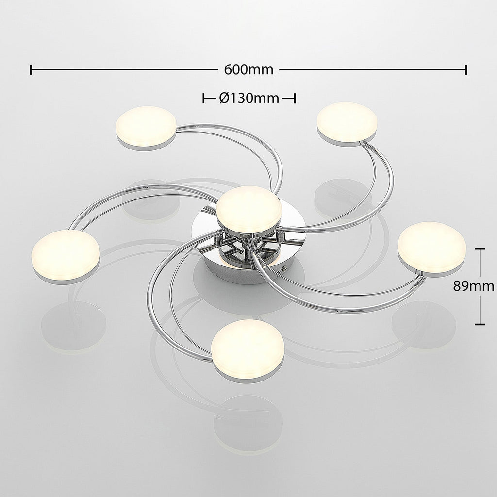 LED taklampe Rouven spiralform 6-lys krom montert i rom