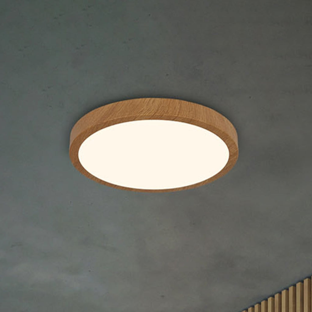 LED taklampe Runa Wood trefarget metall Ø38 cm foran