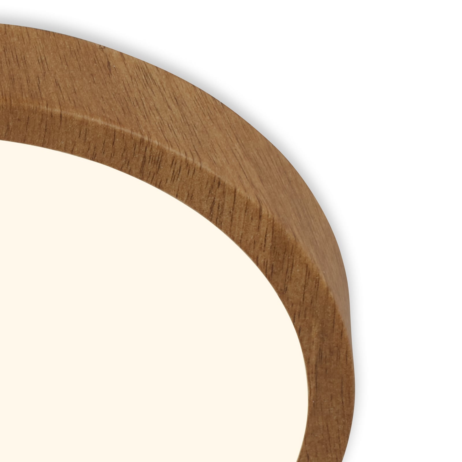 Sidevinkel av LED taklampe Runa Wood trefarget metall Ø28 cm