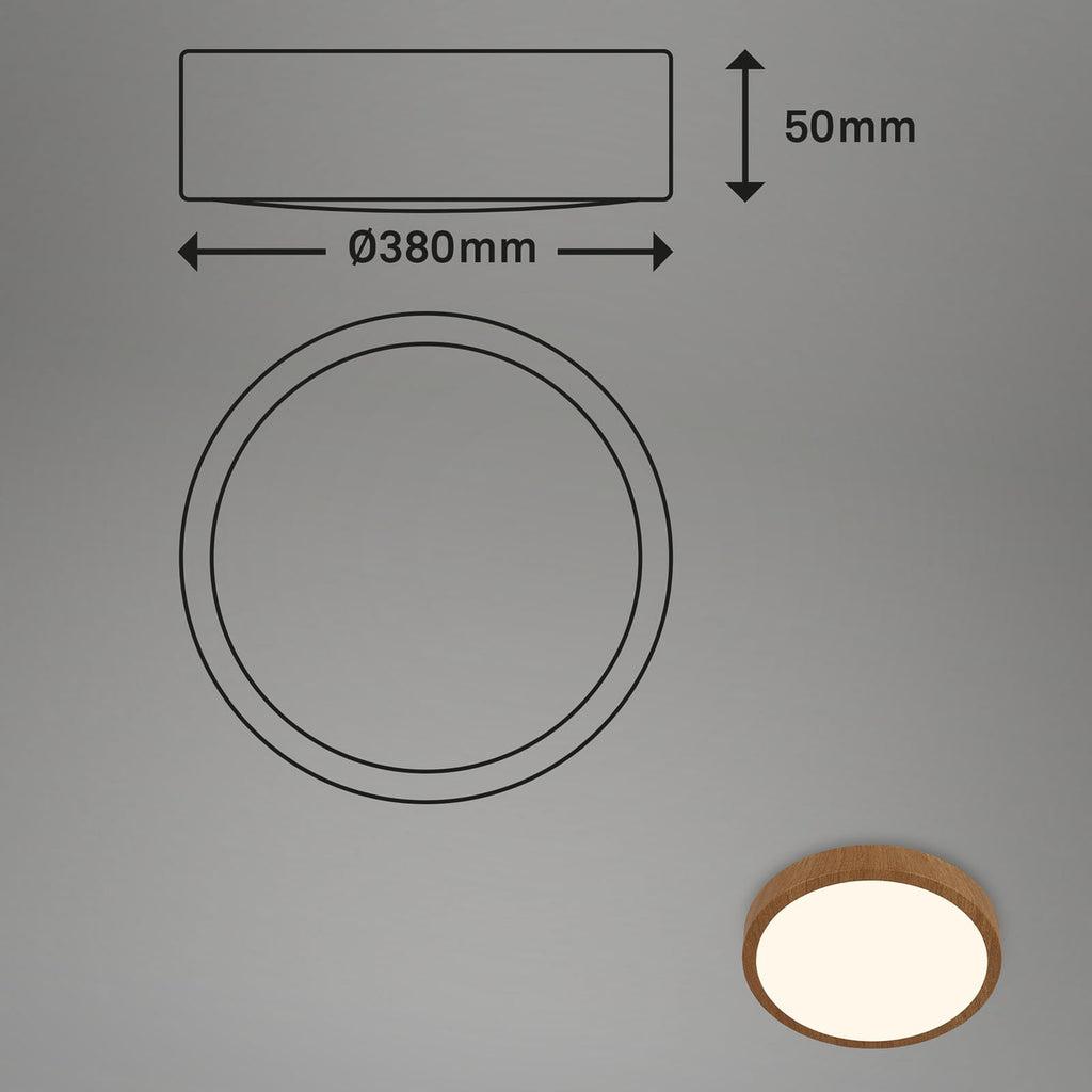 LED taklampe Runa Wood trefarget metall Ø38 cm design