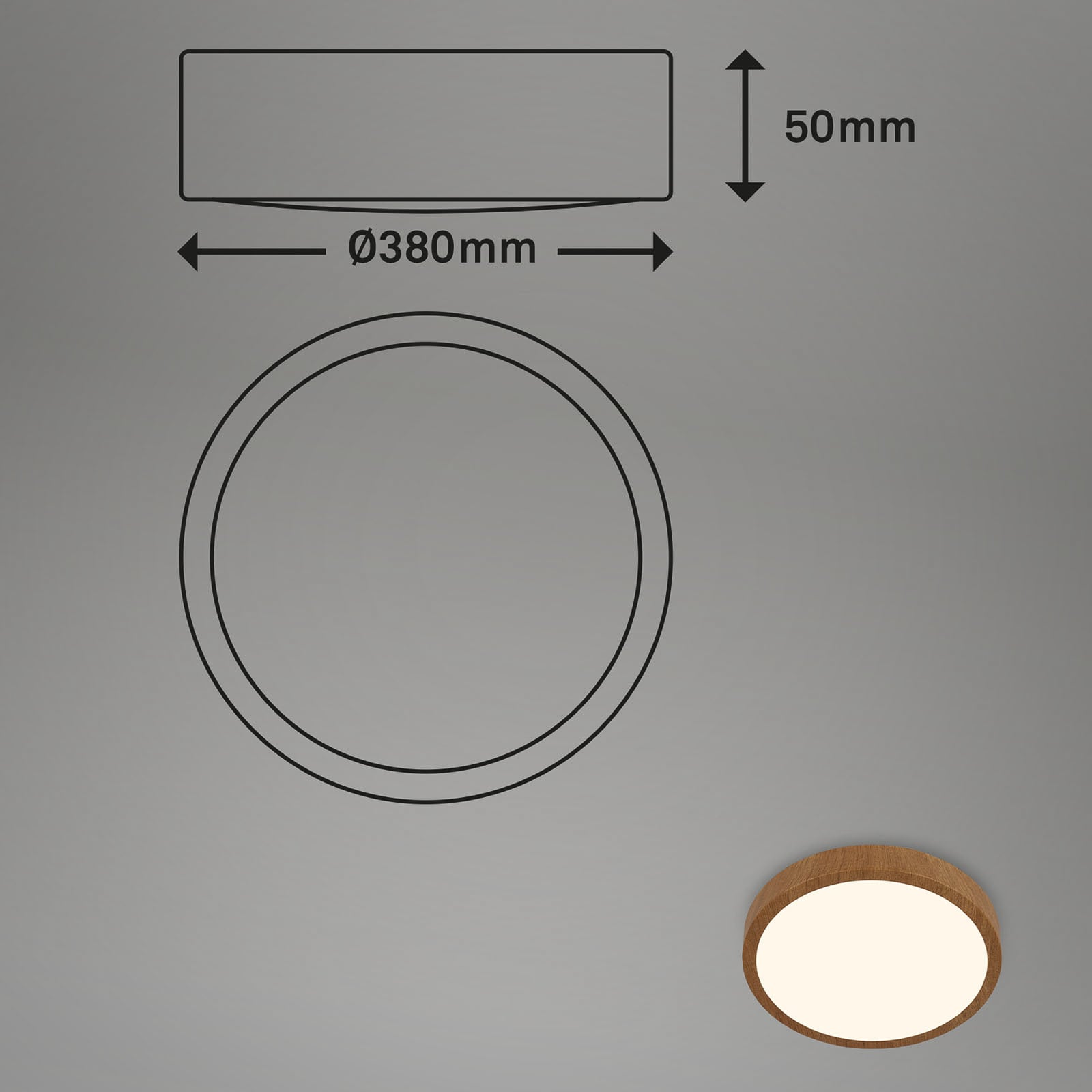 LED taklampe Runa Wood trefarget metall Ø38 cm design