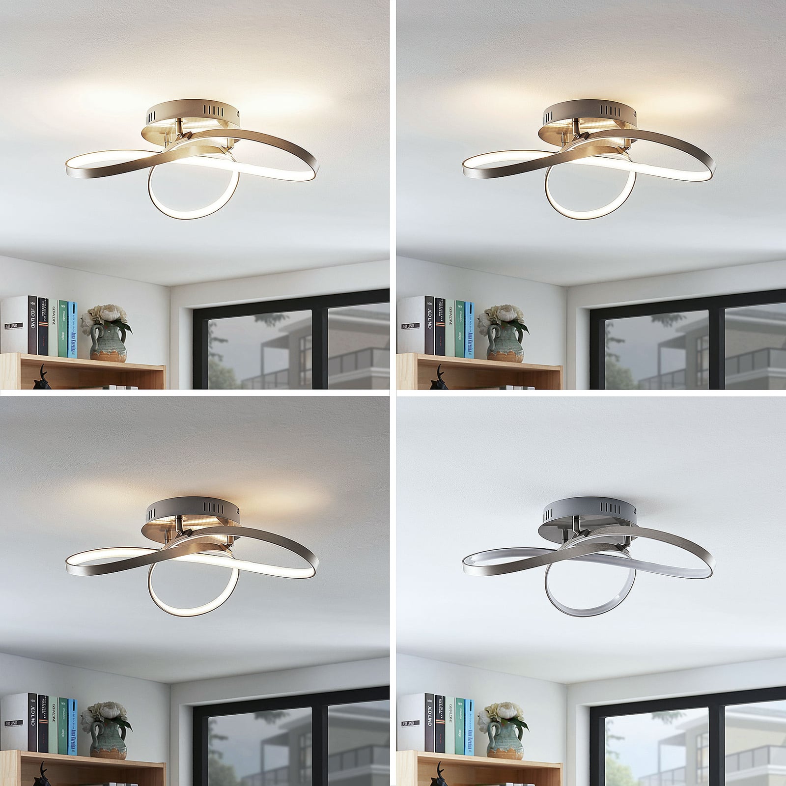 LED taklampe Saliha dimbar matt nikkel Ø52,5 cm profil
