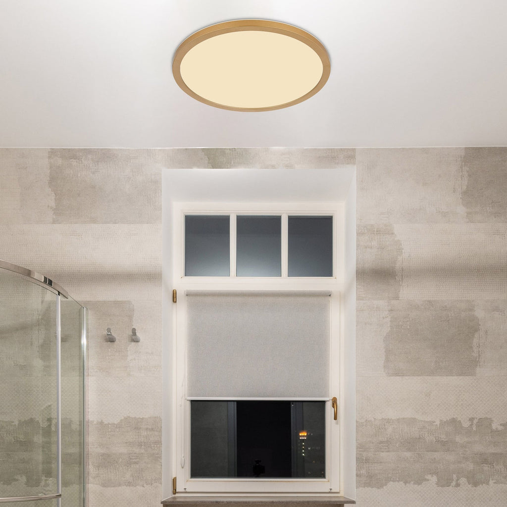LED taklampe Sapana dimbar messing IP44 Ø29,5 cm bakside