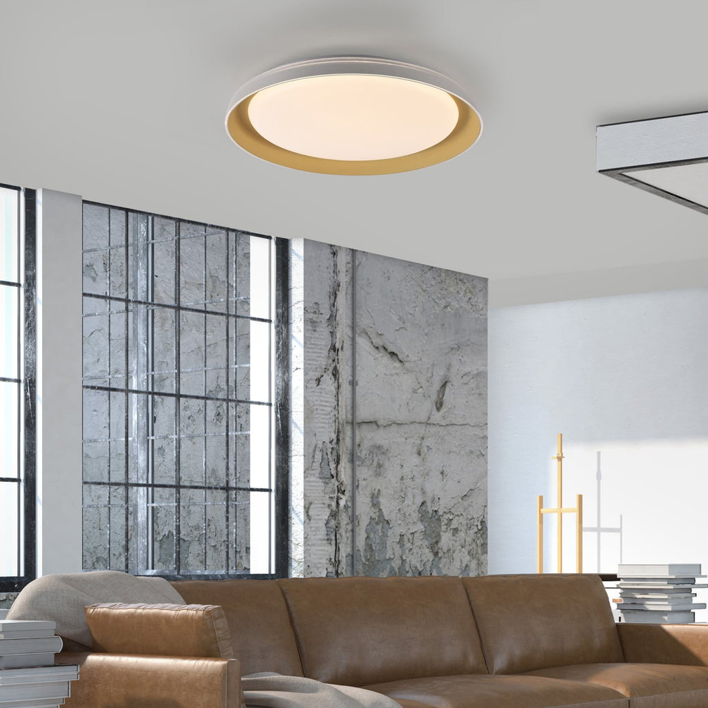 LED-taklampe Sati dimbar hvit/messing bakside
