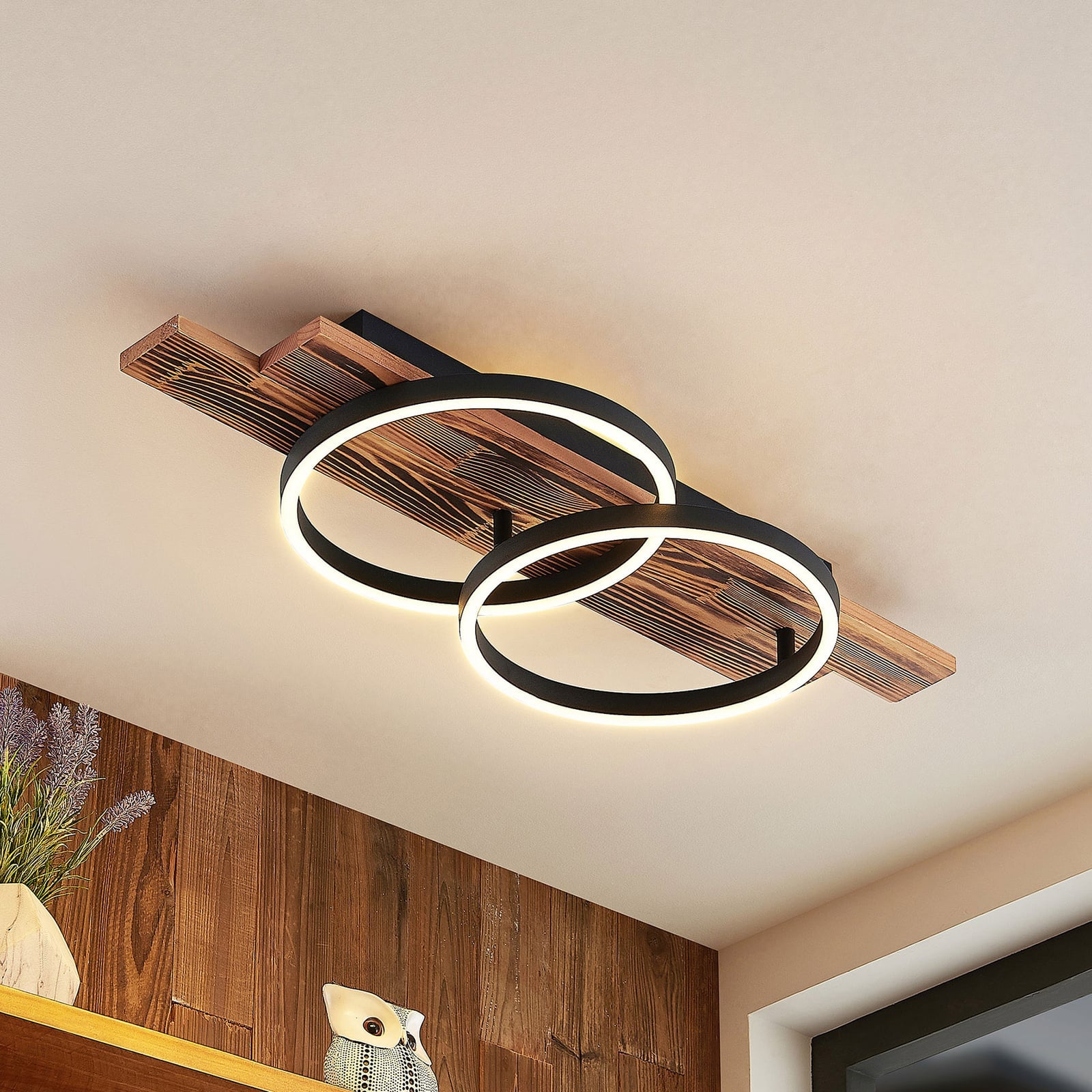 LED taklampe Sentoa dimbar tre/aluminium 75 cm forfra