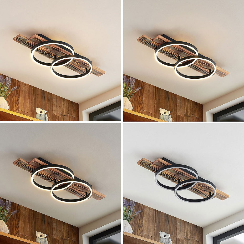 Detalj av LED taklampe Sentoa dimbar tre/aluminium 75 cm