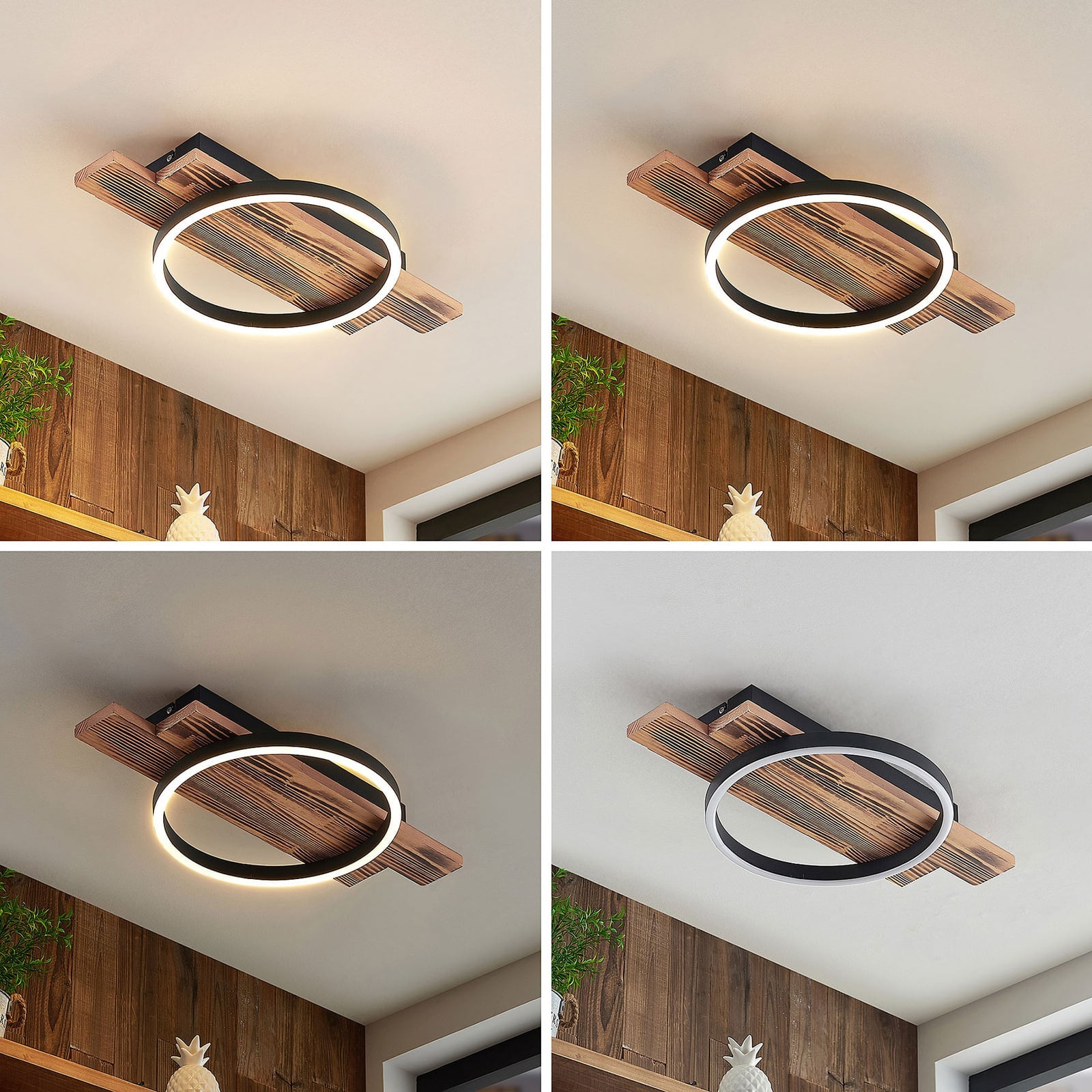 Detaljbilde av LED taklampe Sentoa tre og aluminium