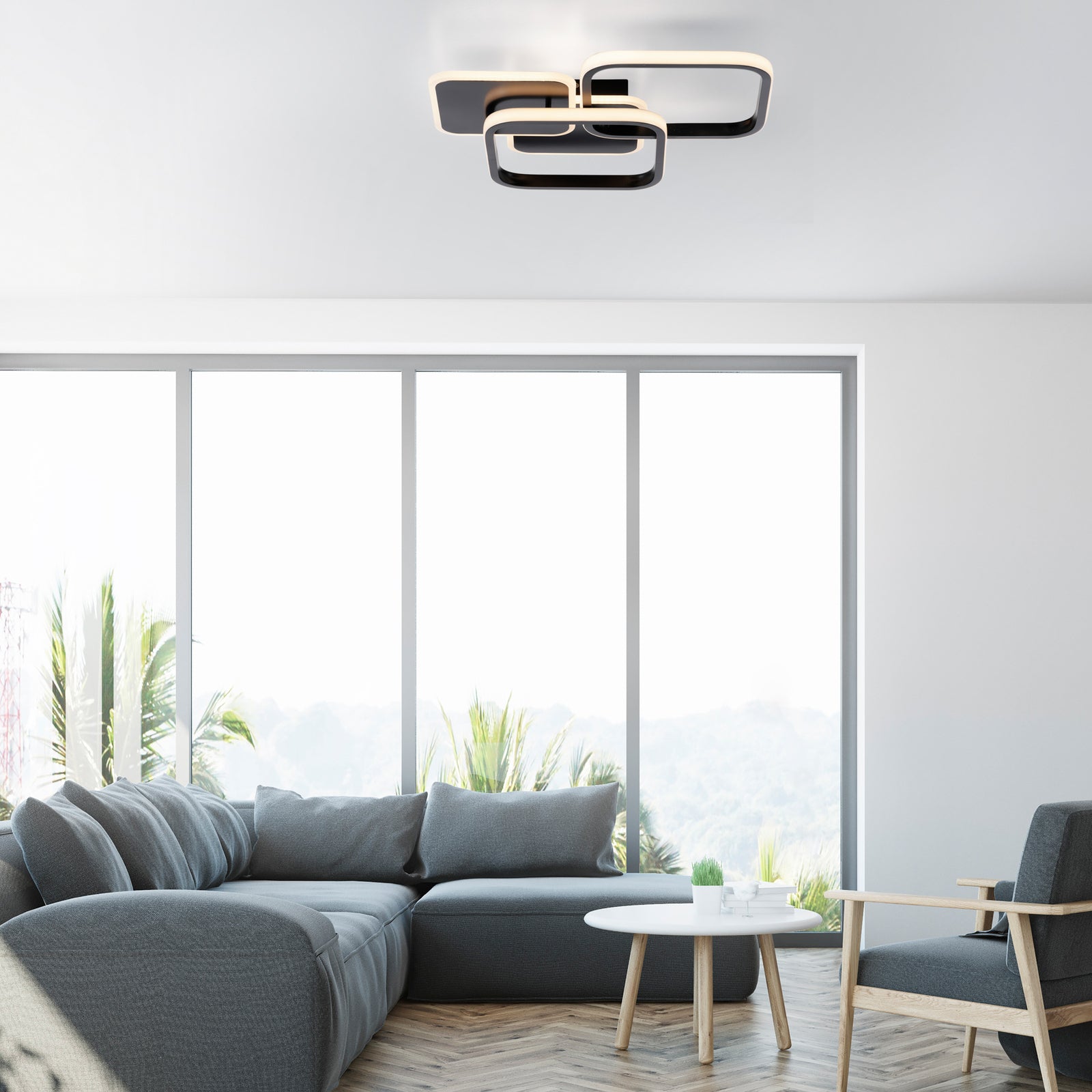 LED taklampe Sevent kantet svart 46x39 cm bakside