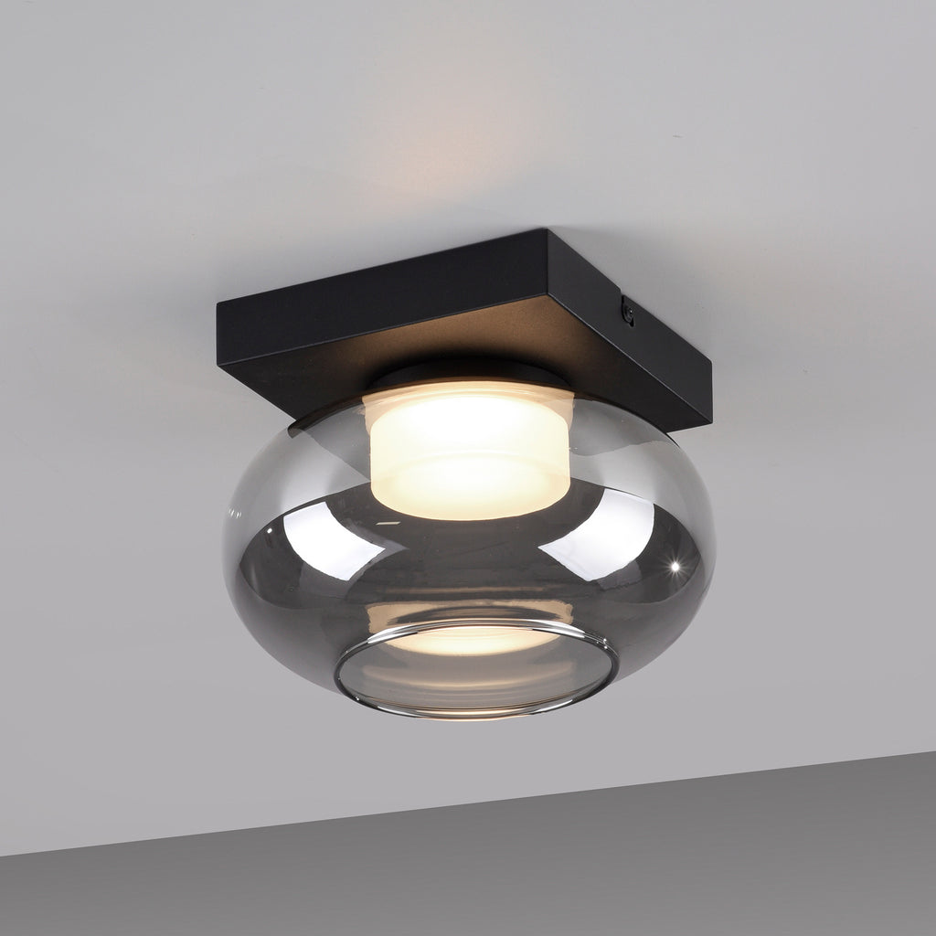 LED taklampe Sia røykgrå glass dimbar 20x20 cm forfra