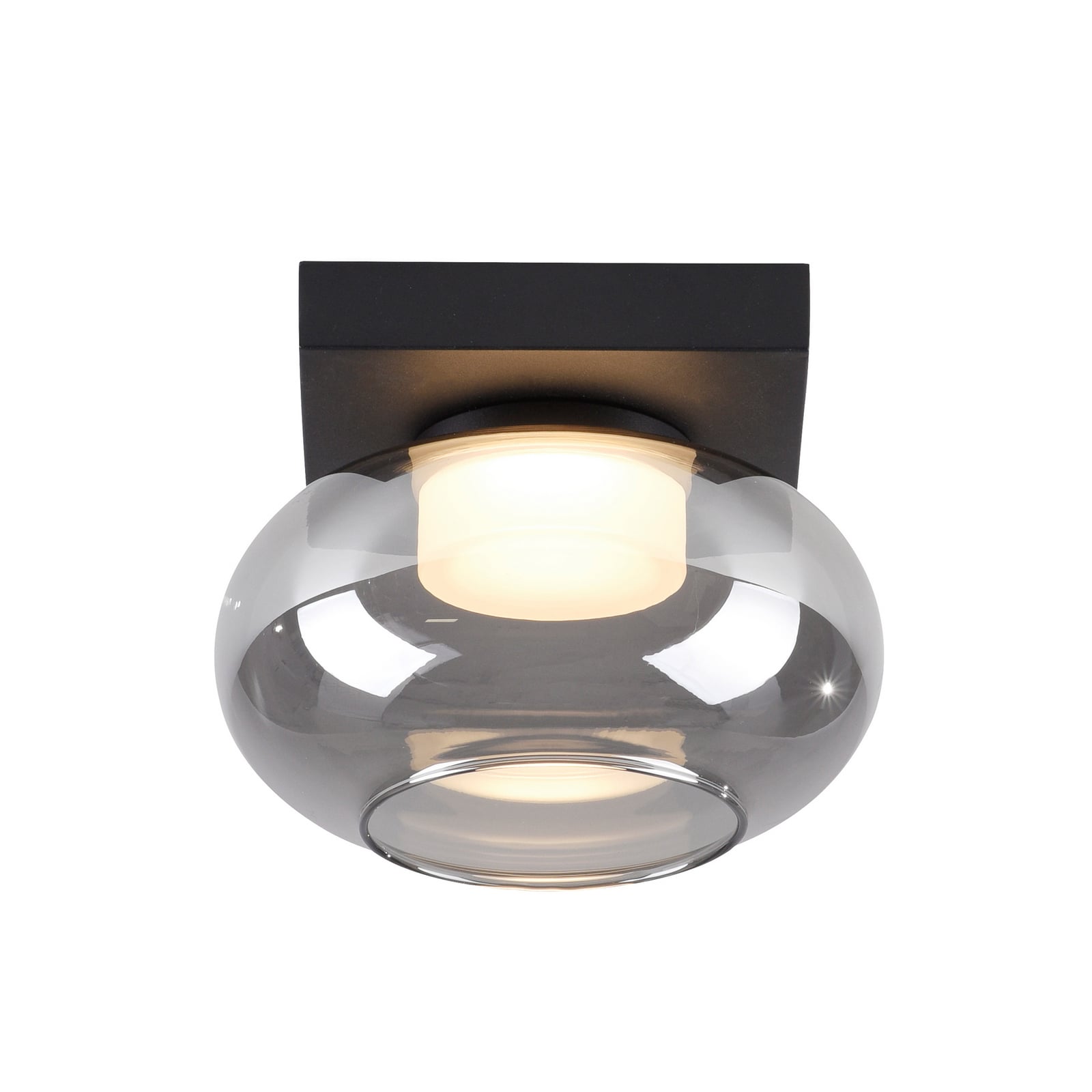 LED taklampe Sia røykgrå glass dimbar 20x20 cm fra siden