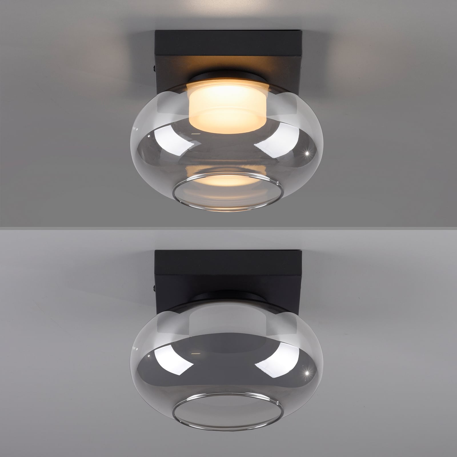 LED taklampe Sia røykgrå glass dimbar 20x20 cm med dimmer